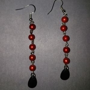 Red black drop dangle earrings